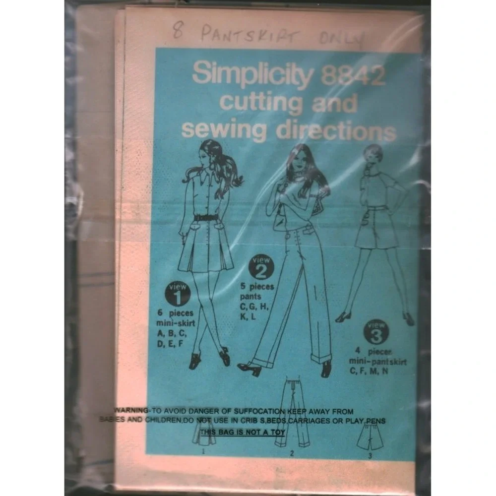 Vintage Simplicity 8842 Sewing Pattern Pantskirt  ONLY 1970s Retro 8 cut